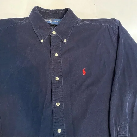 Ralph Lauren Blake Navy Corduroy Button Down – Mens Medium – 100% Cotton - Picture 3 of 7